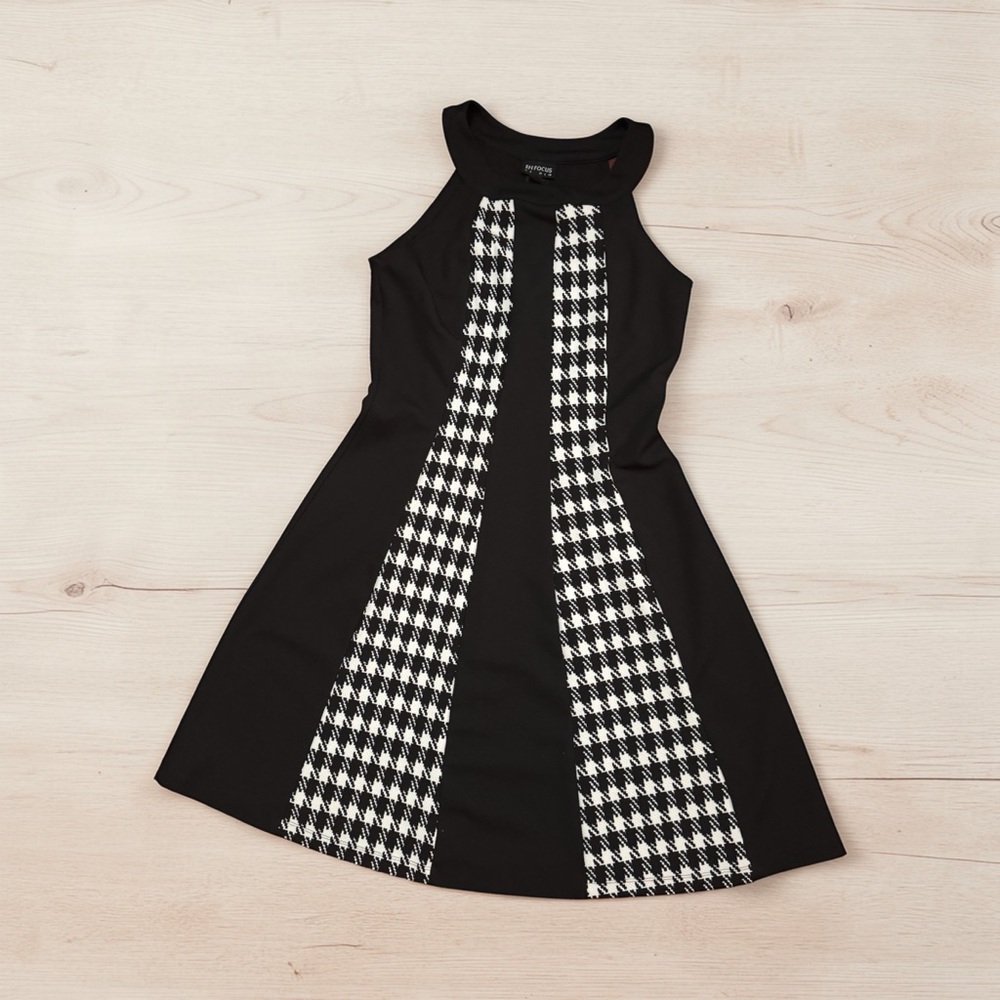 Enfocus Studio Black Dress with White Houndstooth Panels